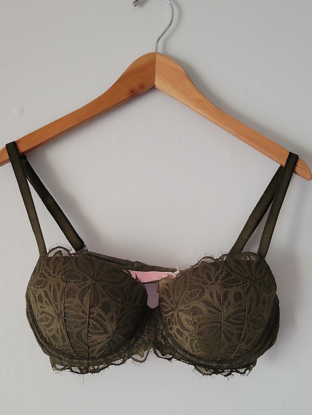 PINK Victoria's Secret Lace Underwire Dark Green Bra Size 36D